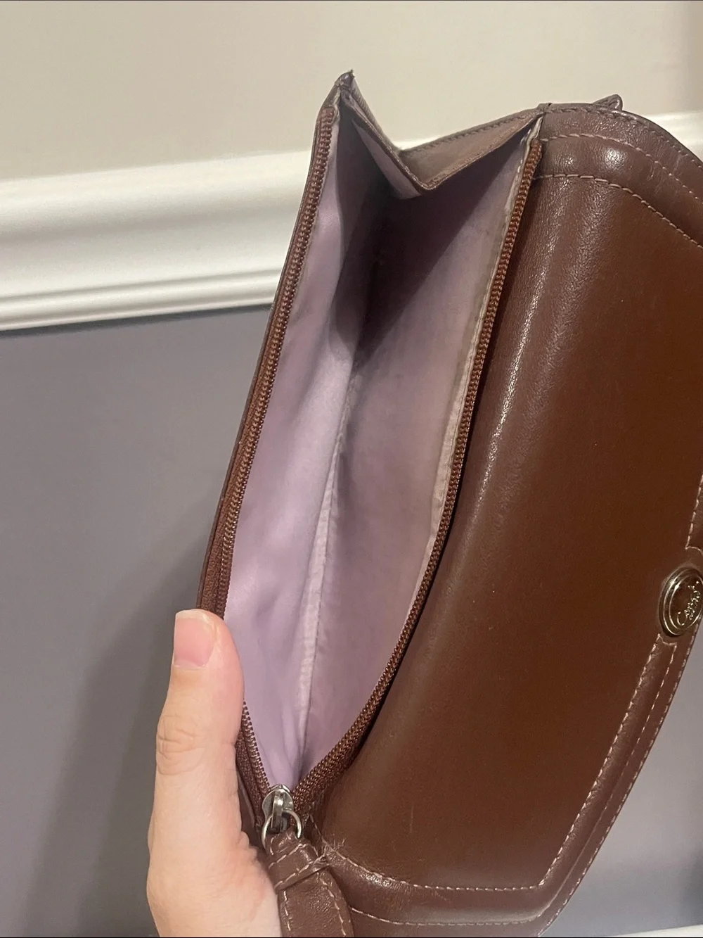 Coach Leather Brown Clutch Tri Fold Wallet